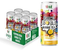 Vinut Lot de 6 Bubble Tea à la mangue avec popping Boba, 320 ml, prêt à boire, faible teneur en sodium