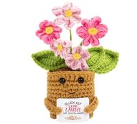 Vinuwu Cadeau pour Grand-mère - Fleur Crochetée Artisanale avec Carte de Message Fixée, Présent Affectueux pour la Fête des Mères, Anniversaire, Fête des Grands-Parents, Noël, Femme 50 60 Ans