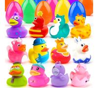 Vinvovojoy 12 Pcs Flotteur Canards en Caoutchouc avec Oeufs de Pâques Colorés, Canards Jouets de Baignoire et Chasse aux Oeufs de Pâques, Jouet de Bain pour Enfants Bébé Douche Anniversaire Fête