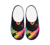 Viny Cd Pantoufles d'intérieur et d'extérieur en flanelle pour femme Motif disque de musique coloré Antidérapant Chaud Chaussures d'hiver pour intérieur et extérieur, multicolore, 3X-Large