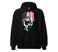 VINY WOODY Born in The USA Sweat à capuche unisexe, motif graphique américain, noir, poche kangourou, manches longues, coton rock and roll, Noir , M