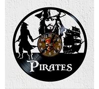 VINY WOODY Horloge Grande Bateau Pirate Décoration Murale Horloge à Disque Vinyle Silhouette Capitaine Pirate