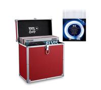 Vinyl Buddy Boîte de Rangement pour disques Vinyle 12" en Aluminium, Peut contenir jusqu'à 40 disques vinyles (dans des Pochettes en PVC). Comprend 40 Pochettes extérieures de 12 Pouces (Rouge)