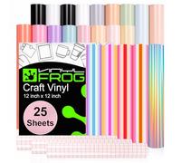 VINYL FROG Lot de 25 feuilles de vinyle adhésif permanent brillant - 30,5 x 30,5 cm - Couleurs assorties - Fonctionne avec Silhouette Cameo, Cricut et autres emporte-pièces - Design à faire soi-même
