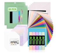 VINYL FROG Lot de 60 accessoires pour Cricut Maker et All Explore Air, outils ultimes avec vinyle adhésif permanent, papier autocollant en vinyle imprimable, tapis de coupe, outils de désherbage,