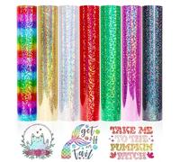 VINYL FROG Lot de 7 autocollants thermocollants holographiques à paillettes pour vêtements et tissus 30,5 x 25,4 cm arc-en-ciel