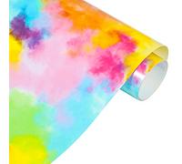 VINYL FROG Rouleau de vinyle de transfert thermique arc-en-ciel pour t-shirts, tissus et vêtements - 25,5cm x 1,55 m - Motif nuages bleus et jaunes