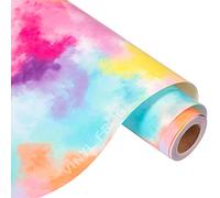 Vinyl Frog Rouleau de vinyle de transfert thermique HTV Tie-Dye 25,4 cm x 3 m - Motif nuages aquarelle bleu jaune pour t-shirts et vêtements
