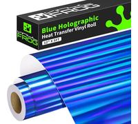 VINYL FROG Rouleau de vinyle holographique HTV pour transfert thermique facile à couper et à démouler - 30,5 cm x 1,5 m - Bleu métallisé