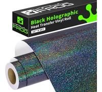 VINYL FROG Vinyle de transfert thermique à paillettes holographiques 30,5 x 1,5 m - Noir coloré scintillant - Vinyle HTV à repasser pour t-shirts et autres tissus