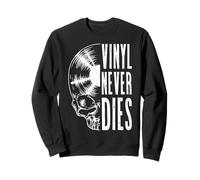 Vinyl Never Dies Vintage Record Collector Gothic Skull LP Sweatshirt
