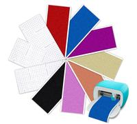 Vinyl permanent intelligent pour Cricut Joy 7 pièces Vinyle à paillettes holographique avec 3 feuilles de transfert, feuille de traceur autocollante Ensemble de traceur pour DIY tasses, voitures