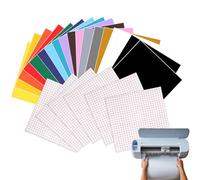 Vinyl permanent intelligent pour Cricut Maker 4 & Explore 4, kit de 24 pièces 30,5 x 30,5 cm de film pour traceur en vinyle autocollant 16 couleurs avec film de transfert pour traceur pour DIY tasses