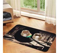 Vinyl Records Tapis d'alimentation absorbant en cuir synthétique pour chien et chat - Protège les sols - Dos en caoutchouc antidérapant - Facile à nettoyer - 40 x 60 cm