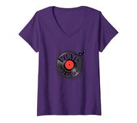 Vinyl Revival Retro Record Amateur de Musique T-Shirt avec Col en V, Femme, Violet, XXL