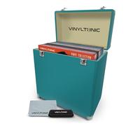 VINYL TONIC Étui de rangement en vinyle LP de 30,5 cm | Cuir synthétique | Intérieur entièrement doublé | Coins en acier renforcé | Kit de nettoyage inclus, turquoise, Moderne