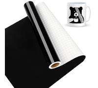 Vinyle Adhésif Noir Brillant, 30 x 457 cm Vinyle adhésif Noir pour Cricut, Silhouette Cameo, Vinyle permanent pour Cadeaux de Bricolage, Mug, Fenêtre, Céramique, Plastique