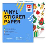 Vinyle Autocollant Transparent Imprimable A4 30 Feuilles Compatible Jet d’Encre Cricut et Silhouette