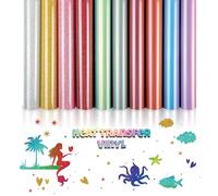 Vinyle de Transfert de Chaleur 10 Couleurs Paillettes Vinyle Thermocollant en Chaleur Adhésif 30.5 x 21cm HTV Transfert Thermique pour T-Shirts Vêtements Tissus Sacs