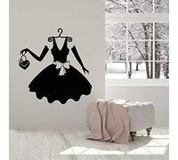 Vinyle Sticker Mural Robe Noire Dames Mode Vêtements Shopping Sticker Mural Robe Boutique Fille Chambre Décoration Amovible Papier Peint 57X59Cm