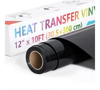 Vinyle Thermocollant Noir Euqvunn (30x300 cm), Résistant à 70+ Lavages, Flex Thermocollant est Durable Facile à Découper et Appliquer, Parfait pour Personnaliser T-shirts, Casquettes et Sacs