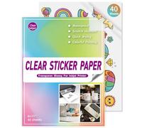 Vinyle transparent imprimable pour imprimante à jet d'encre - 40 feuilles de papier autocollant hydrofuge pour Cricut, autocollants de bricolage, étiquettes