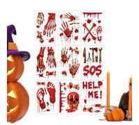 Vinyles d'Halloween pour fenêtre - Décoration artistique effrayante 3D | Squelette avec empreintes de main et pied sanglants, pour décoration d'Halloween, fête et
