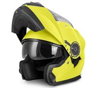 VINZ Santos Casque modulable avec visière Solaire | Homologué ECE 22.06 & Compatible PINLOCK | Casque de Moto intégral | Casque Moto modulable | Tailles XS-XXL - Jaune Fluorescent