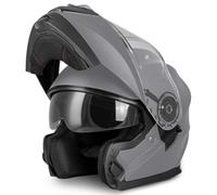 VINZ Santos Casque modulable avec visière Solaire | Homologué ECE 22.06 & Compatible PINLOCK | Casque de Moto intégral | Casque Moto modulable | Tailles XS-XXL - Titane