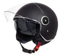 VINZ Tobia Casque Jet avec Visière Solaire et Visière | Casque de Scooter Moto / Vintage | Certifié ECE 22.06 | Tailles XS-XXL - Noir Mat