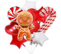 Viojrlly 10 PCS Décoration de Fête de Noël Ballons, Décoration de Ballon de Noël, Confettis Latex Rouge et Vert Ballons, Bonhomme en Pain d'épice de Fête Ballon pour Nouvel an Fournitures de Fête (B)