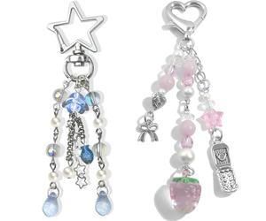 Viojrlly 2 pcs Charmes Y2K esthétiques Design Étoile&Cœur - Accessoires Y2K trendy pour Filles & Femmes ! Attachants sacs et Portes-clés Adorables- Collection Nouveautés Accessoires Fashion