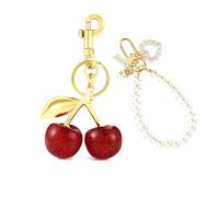 Viojrlly 2 Pièces Charm Porte-Clés, Perle Dorée Imitation Porte-Clés Poignet Polyvalent, Gri-Gri Portefeuille, Accessoires Auto Personnalisés Élégants Charm Sac Cadeau