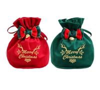 Viojrlly 2 Pièces Sacs de Cadeau en Velours de Noël avec Cordon de Serrage et Nœud, Petit Sachet à Friandises, sacs d'emballage de Poche pour Bonbons Cadeaux de Noël, Mariage, Fête (Vert, Rouge)
