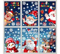 Viojrlly 6 Pce Noël Autocollants Fenetre, Decoration Noel Stickers Fenetre avec Flocon de Neige Père Noël Wapiti de Neige Décoration Noel Interieur, DIY Amovibles Réutilisables Autocollant Statique(C)