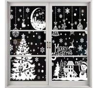 Viojrlly 9 Pièce Noël Autocollants Fenetre, Decoration Noel Stickers Fenetre avec Flocon de Neige Wapiti de Neige Décoration Noel Interieur, DIY Amovibles Réutilisables Autocollant Statique (G)