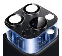 Viojrlra Caméra Arrière Protecteur Compatible avec iPhone 15 Pro/15 Pro Max, Anti Rayures Ultra HD Protection Objectif Caméra, 9H Dureté Ultra Résistant Film Verre Trempé, Métal Lentille Coque, Noir