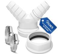 VIOKS Distributeur en Y pour machine à laver avec filetage de tuyau - Taille : 1 1/2" - Raccord de tuyau avec lot de 2 colliers de serrage Ø 20-32 mm et répartiteur en Y - Pour machine à laver et
