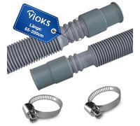 VIOKS Kit de tuyau de vidange flexible extensible pour machine à laver 65-200 cm 19/21 mm de diamètre + 2 colliers de serrage pour machine à laver 18/28 mm de diamètre - Tuyau d'extension pour machine
