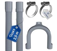 VIOKS Kit de tuyau de vidange flexible pour machine à laver 2,5 m 19/22 mm de diamètre + 2 colliers de serrage en acier inoxydable de 18-28 mm de diamètre - Pour lave-vaisselle, lave-linge, avec
