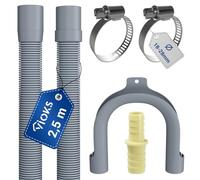 VIOKS Kit tuyau d'évacuation flexible pour lave-vaisselle 2,5 m 19/22 mm de diamètre + 2 colliers de serrage en acier inoxydable 18-28 mm de diamètre + 1 raccord de tuyau + 1 coude de fixation - Tuyau