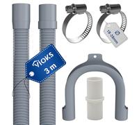 VIOKS Kit tuyau d'évacuation flexible pour lave-vaisselle 3 m 19/22 mm de diamètre + 2 colliers de serrage en acier inoxydable 18-28 mm de diamètre + 1 raccord de tuyau + 1 coude de fixation - Tuyau