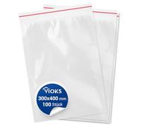 VIOKS Lot de 100 sacs à fermeture éclair - 300 x 400 mm - 30 x 40 cm - 80 microns - Avec fermeture à pression - Baggies refermables - En plastique étanche - Avec fermeture à pression