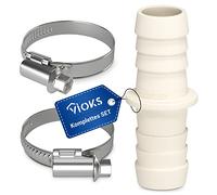 VIOKS Lot de 2 colliers de vidange pour machine à laver de 17/17 mm de diamètre - Avec 2 colliers de serrage de 20-32 mm - En acier inoxydable et tuyau de vidange pour machine à laver