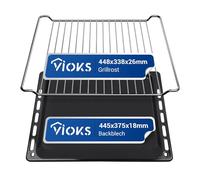 VIOKS Plaque de Cuisson Profonde 445 x 375 x 17 mm + Grille en Acier Inoxydable SET de Remplacement pour Plaque de Cuisson Whirlpool 481010683241