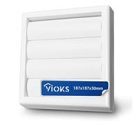 VIOKS Store vénitien extérieur blanc pour systèmes de conduction d'air de 125 mm - Couvercle d'extracteur d'air extérieur 187 x 187 x 30 mm - En plastique - Couvercle de ventilation avec rabats d'air