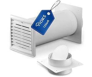 VIOKS Système Aération et Ventilation Extensible, Bouche VMC 125 mm, Traversée de Mur blanche avec Grille Aération et Clapet Hotte Anti Retour