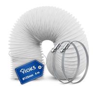 VIOKS Tuyau d'évacuation d'air pour climatisation 4 m + 2 colliers de serrage pour systèmes de conduites d'air de 125 mm - Tuyau d'évacuation d'air pour sèche-linge, tuyau d'évacuation d'air, fenêtre