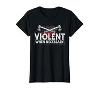 Violent When Necessary Germane Mythologie Nordique Viking T-Shirt Graphique avec Valeur, Femme, Noir, M