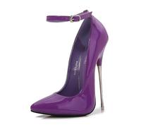 Violet,36 EU,Escarpins à Bride à la Cheville pour Femmes avec Bout Pointu et Talons Aiguilles de 6,3 Pouces en Cuir Verni PU, Chaussures habillées à Talons Hauts pour soirées et boîtes de Nuit